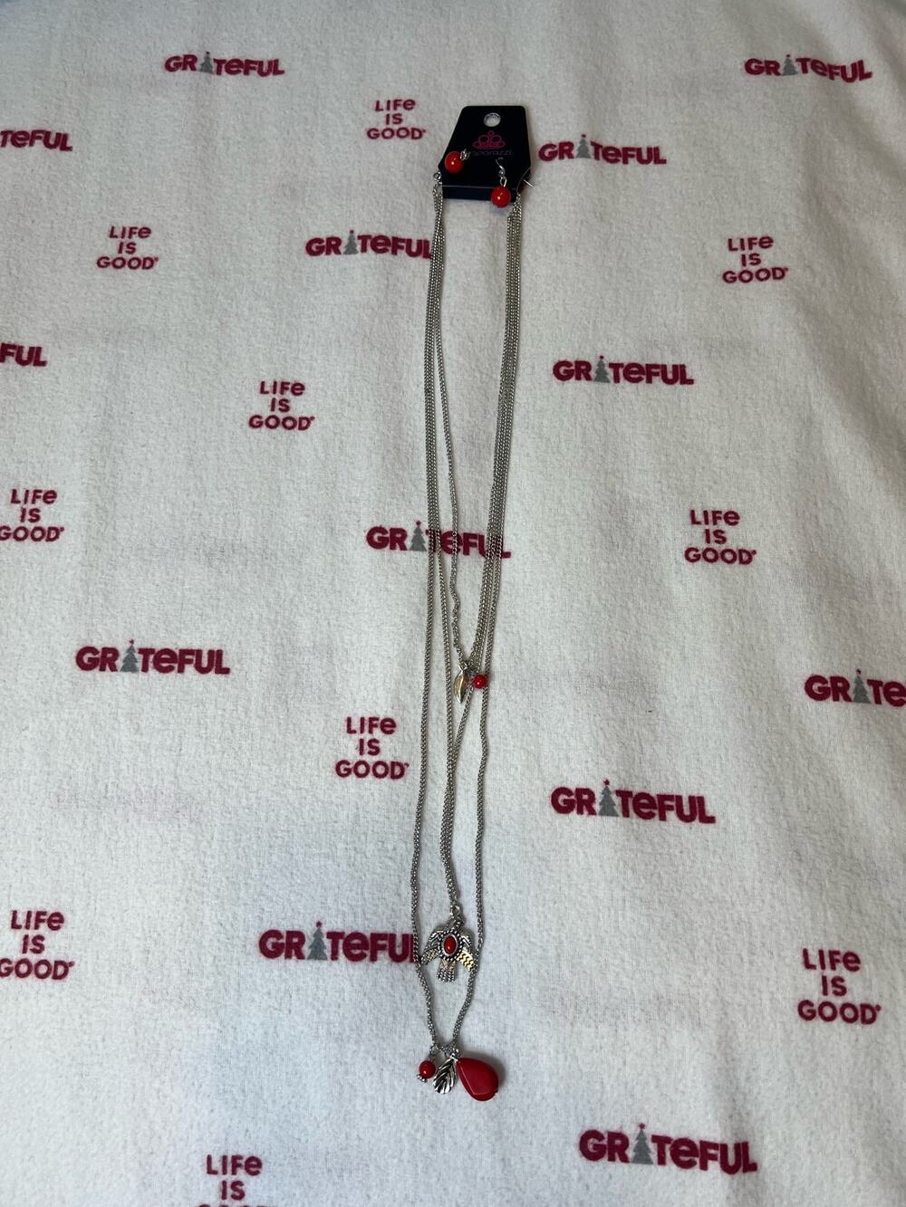 NWT Paparazzi Red and silver long stacked bird necklace